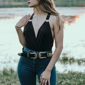 Black thong bodysuit crossover front backless SIZES LARGE, MEDIUM & SMALL